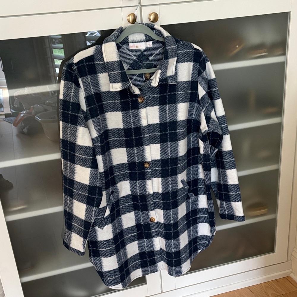NWT Belle by Kim Gravel Checkered Utility Jacket in Navy and White L
